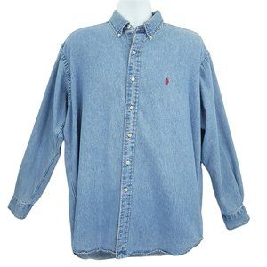 Vintage Ralph Lauren Blake Shirt Mens L Chambray Button Up Long Sleeve Cotton